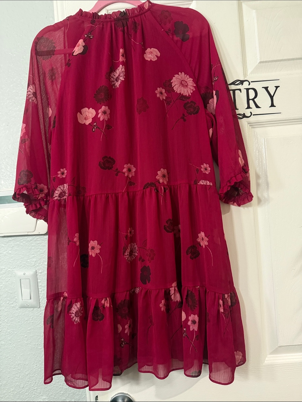 Express Burgundy Floral Tiered Chiffon Dress - Picture 4 of 4
